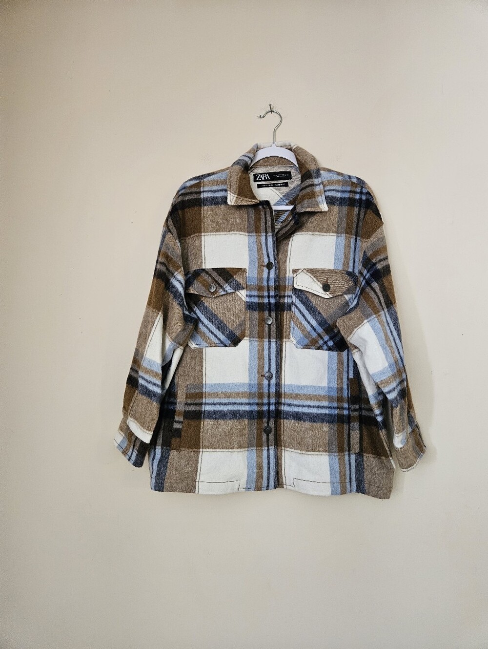 ZARA Plaid Shacket Jacket - Blue, Brown, Cream